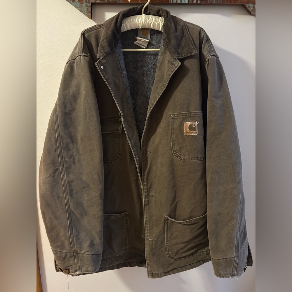 VTG Y2K Carhartt Chore Barn Coat Jacket LT Blanket Lined Canvas Workwear Brown